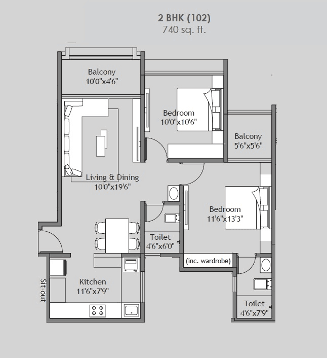Shree Sonigara Vivanta Next Unit plan - 740 sq.ft.