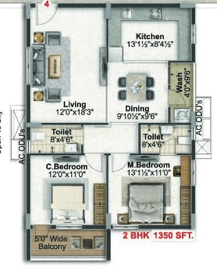 Abode Aravindam Unit plan - 972 sq.ft.