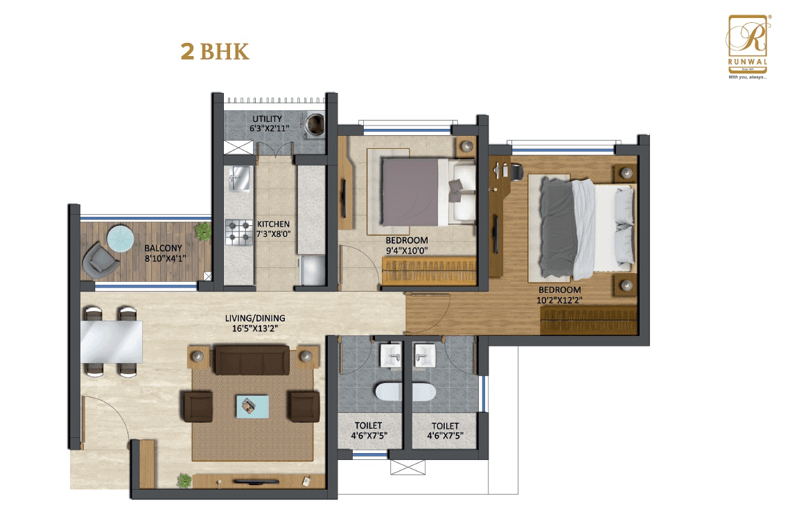 Runwal The Central Park Unit plan - 860 sq.ft.