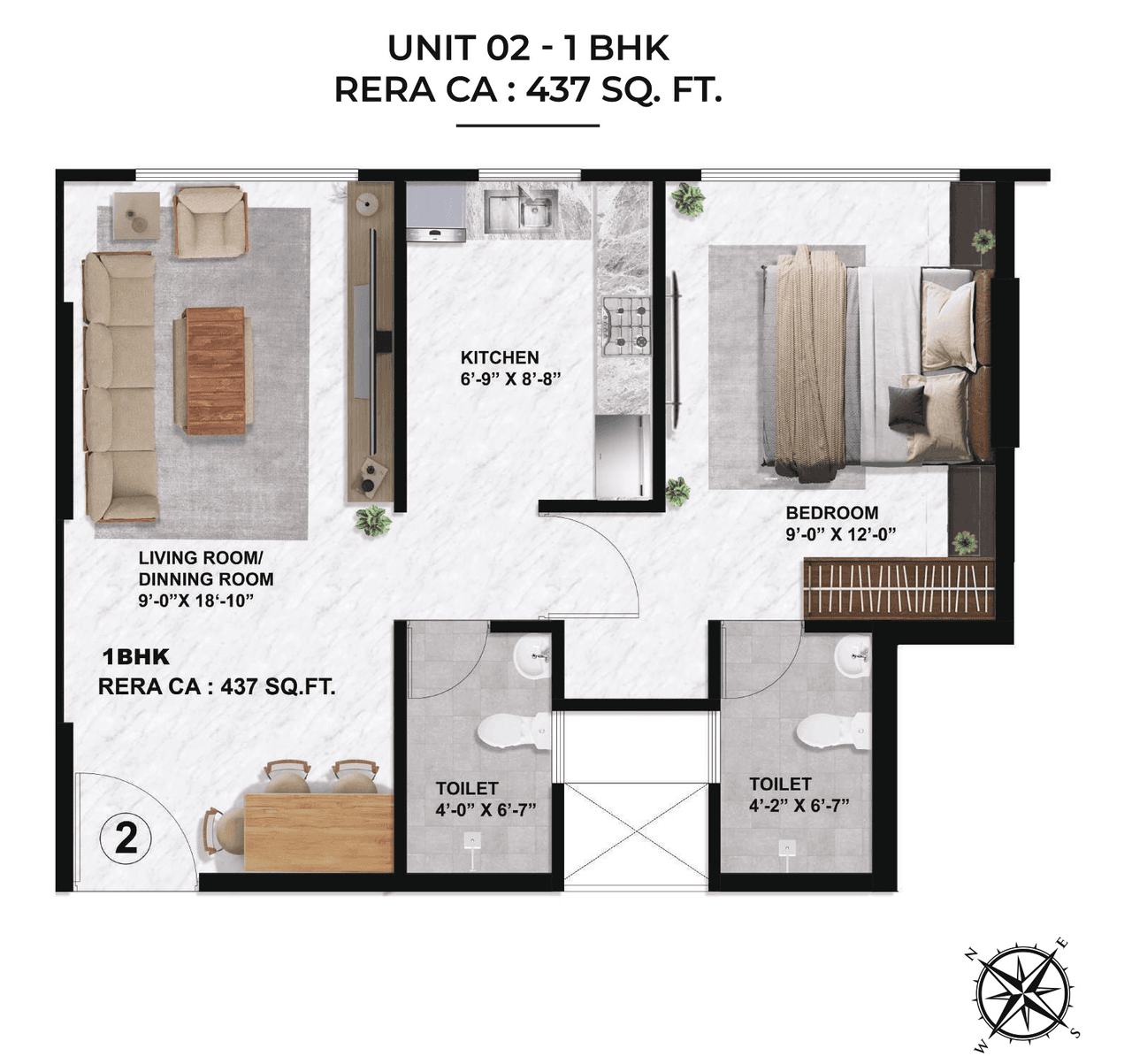 Sayba Crystal Unit plan - 437 sq.ft.