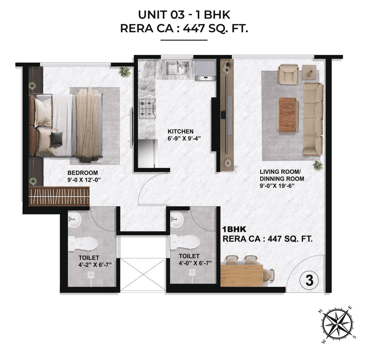 Sayba Crystal Unit plan - 447 sq.ft.