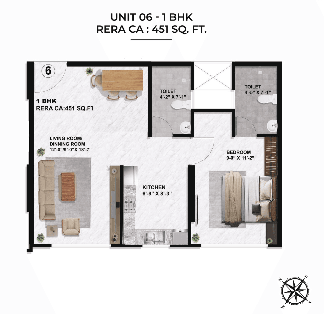 Sayba Crystal Unit plan - 451 sq.ft.