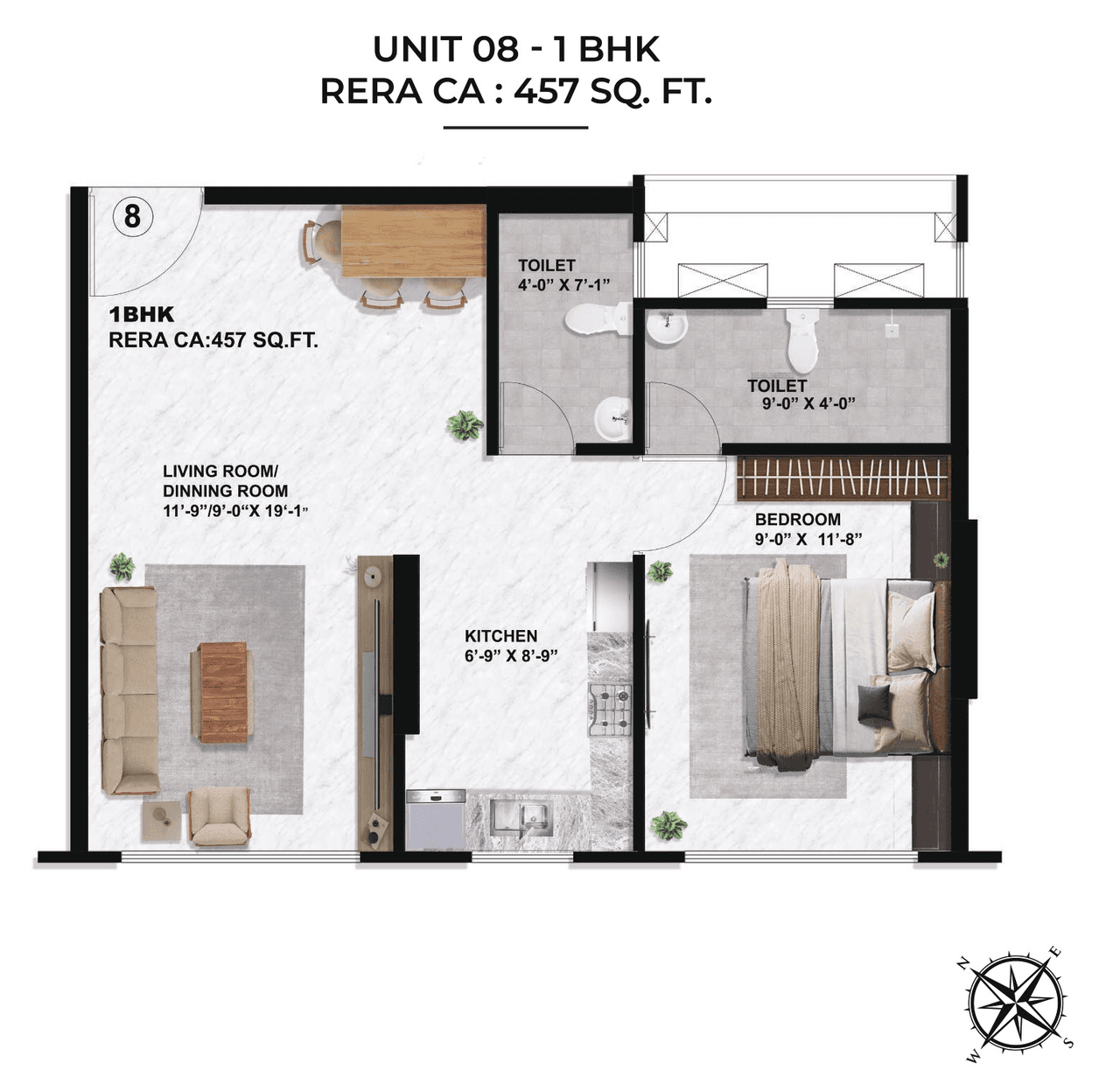 Sayba Crystal Unit plan - 457 sq.ft.