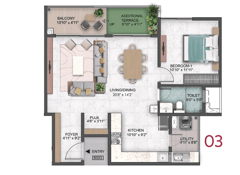 Sumadhura Capitol Unit plan - 761 sq.ft.