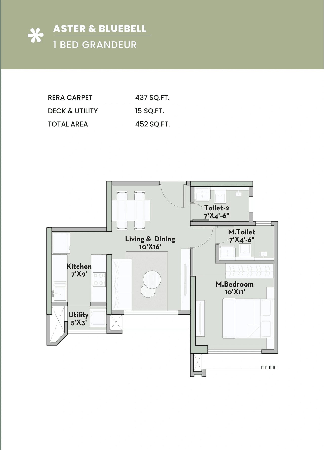 Prestige City Mira Road Launch Unit plan - 452 sq.ft.