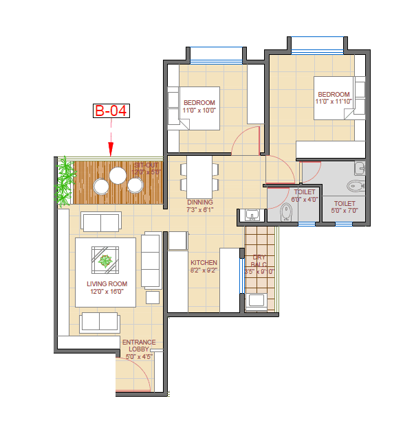 Oree Cloud 51 Unit plan - 830 sq.ft.