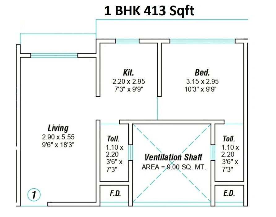 V B Veer Sapphire Unit plan - 413 sq.ft.