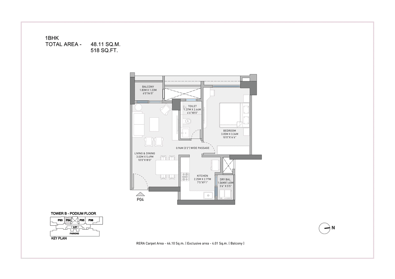 Birla Evam Unit plan - 517 sq.ft.