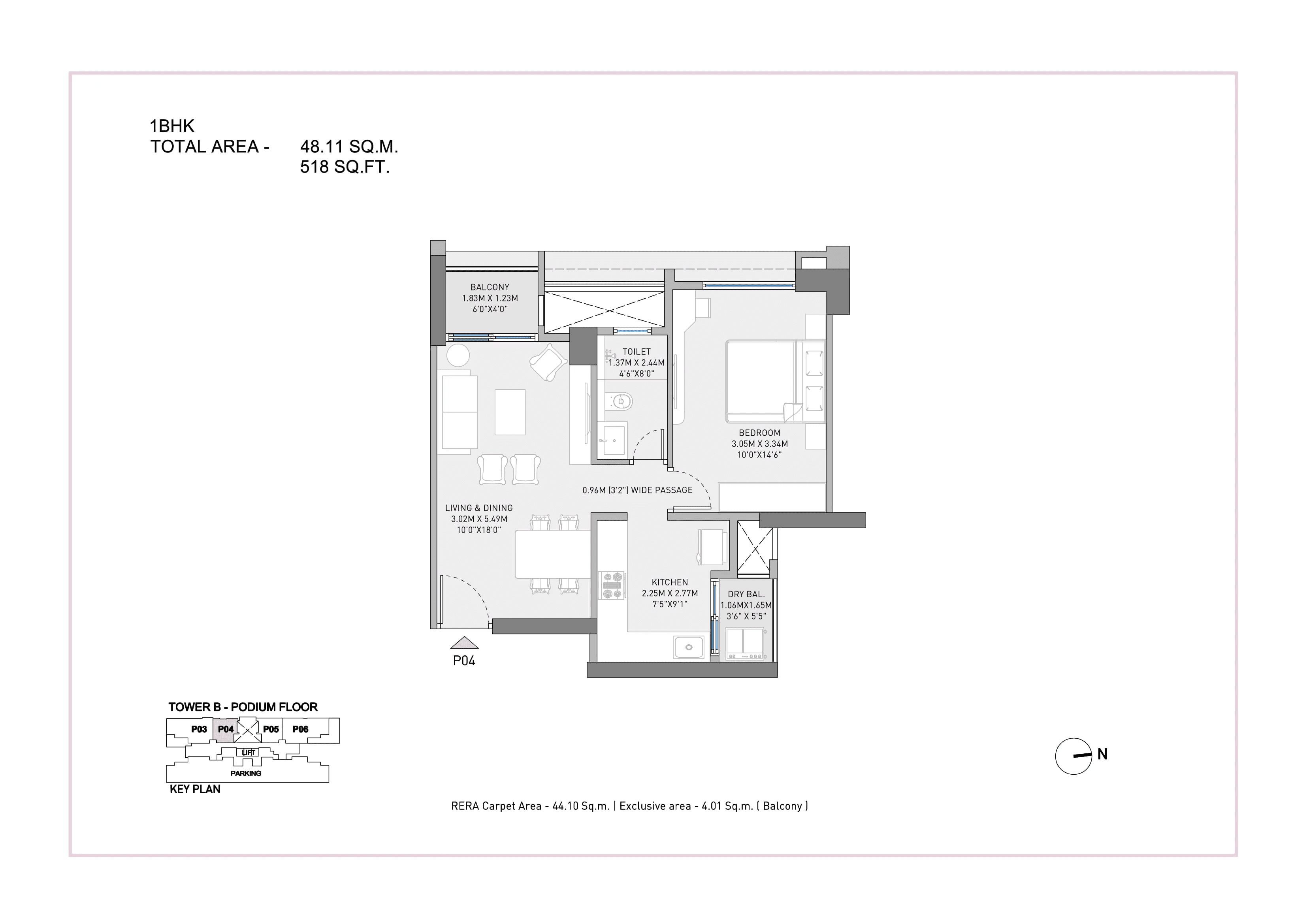 Unit plan - 517 sq.ft.
