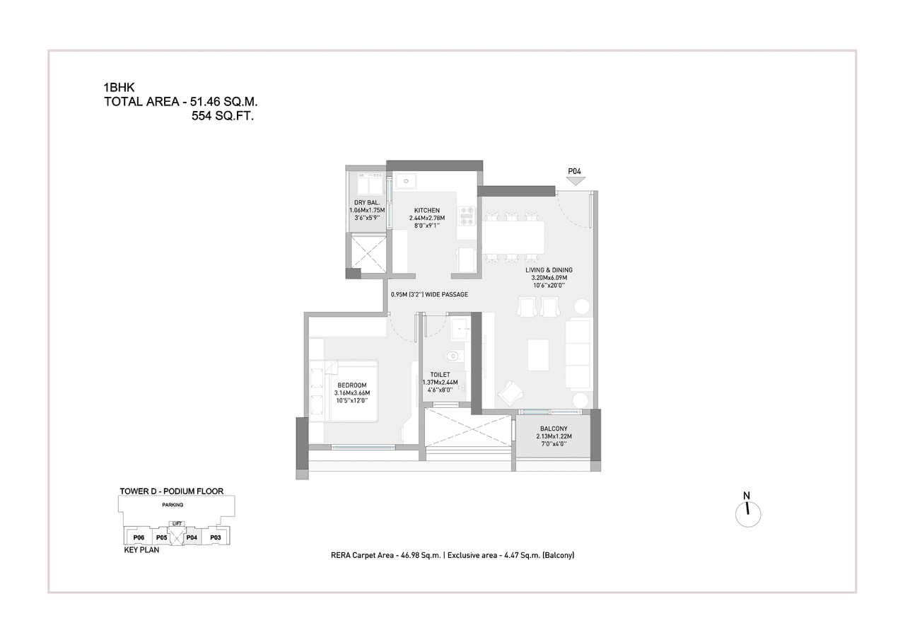 Birla Evam Unit plan - 553 sq.ft.