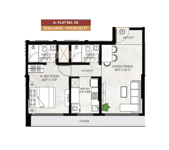 Chandiwala Veera Desai Unit plan - 479 sq.ft.