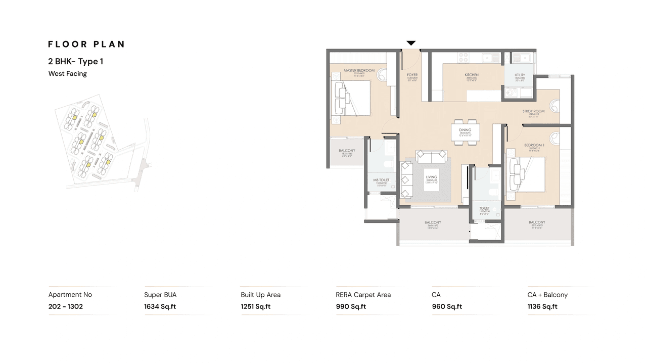 Modern Spaaces Onyx Unit plan - 990 sq.ft.