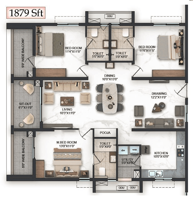 Pavani Felicity Unit plan - 1447 sq.ft.