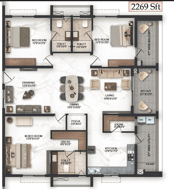Pavani Felicity Unit plan - 1747 sq.ft.