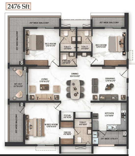 Pavani Felicity Unit plan - 1907 sq.ft.