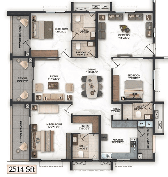 Pavani Felicity Unit plan - 1956 sq.ft.