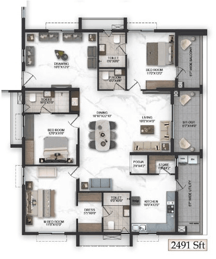 Pavani Felicity Unit plan - 1918 sq.ft.