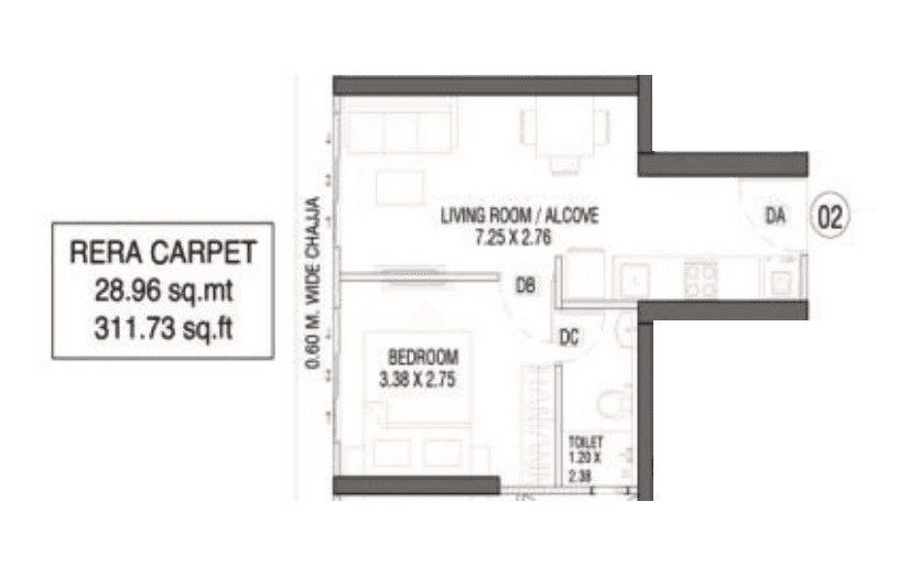 UK Luxecity Unit plan - 312 sq.ft.