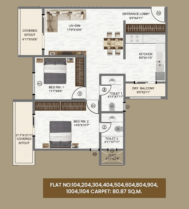 MD Skyrena Homes Unit plan - 870 sq.ft.