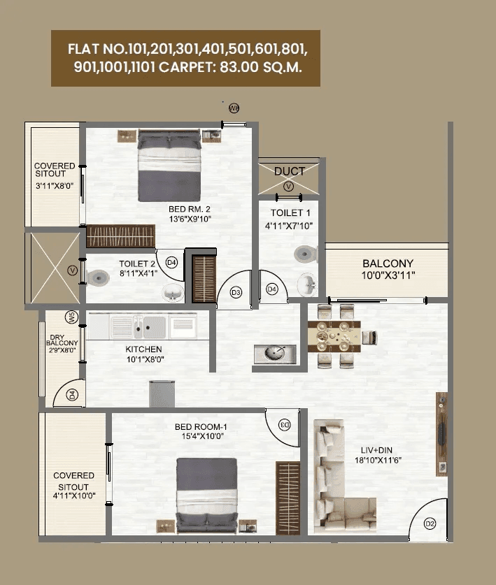 MD Skyrena Homes Unit plan - 893 sq.ft.