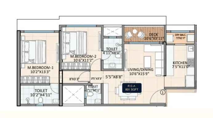 JE & VEE The Honour Unit plan - 801 sq.ft.