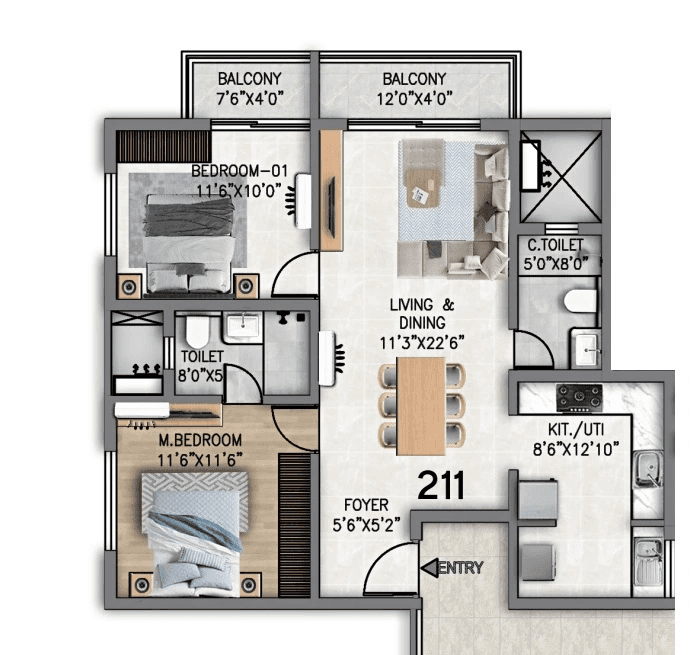 SKAV Madhura Unit plan - 775 sq.ft.