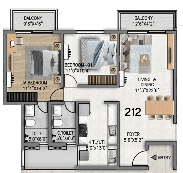 SKAV Madhura Unit plan - 822 sq.ft.
