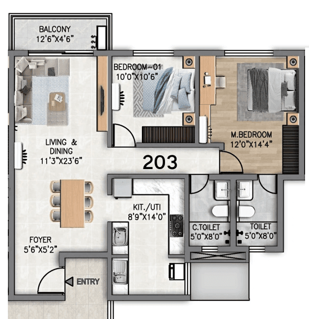 SKAV Madhura Unit plan - 830 sq.ft.
