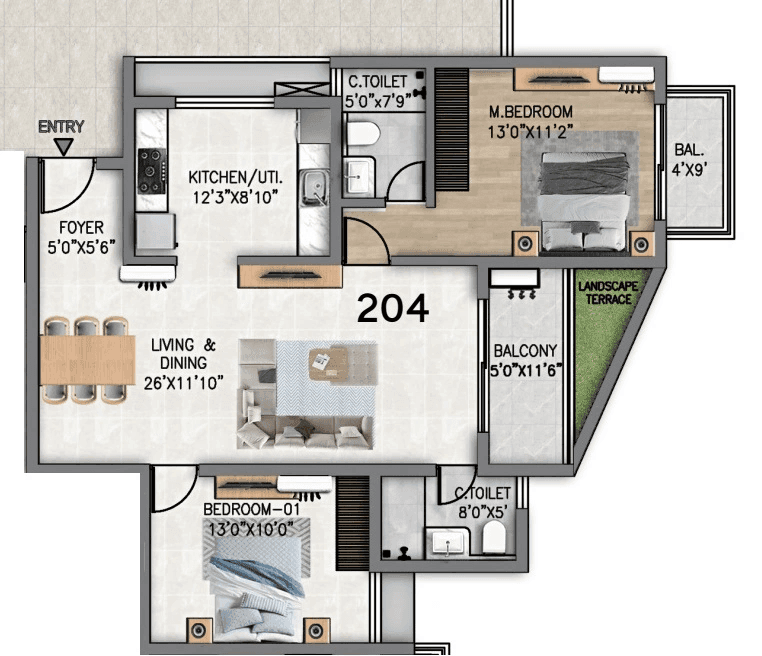 SKAV Madhura Unit plan - 852 sq.ft.