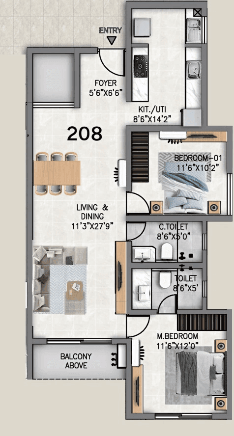 SKAV Madhura Unit plan - 870 sq.ft.