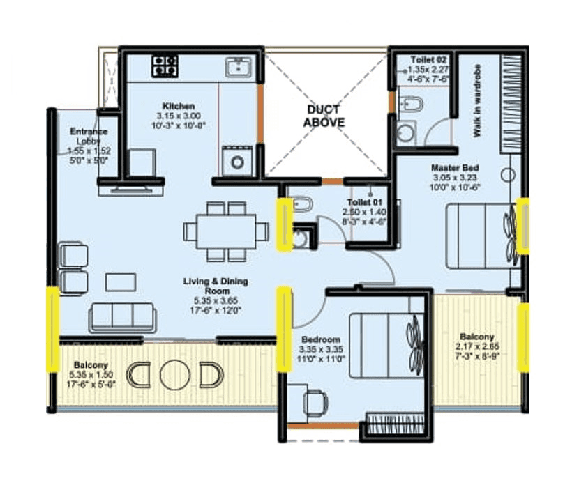 Goyal Triarc Unit plan - 888 sq.ft.