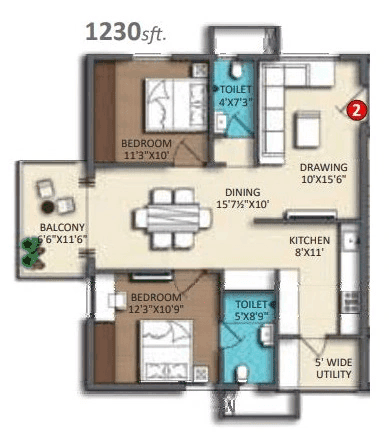 Divine Space Unit plan - 982 sq.ft.