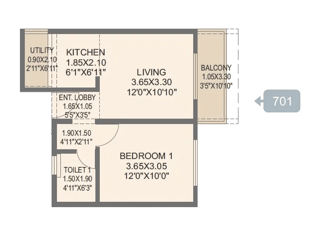 Rohan Abhilasha Unit plan - 446 sq.ft.