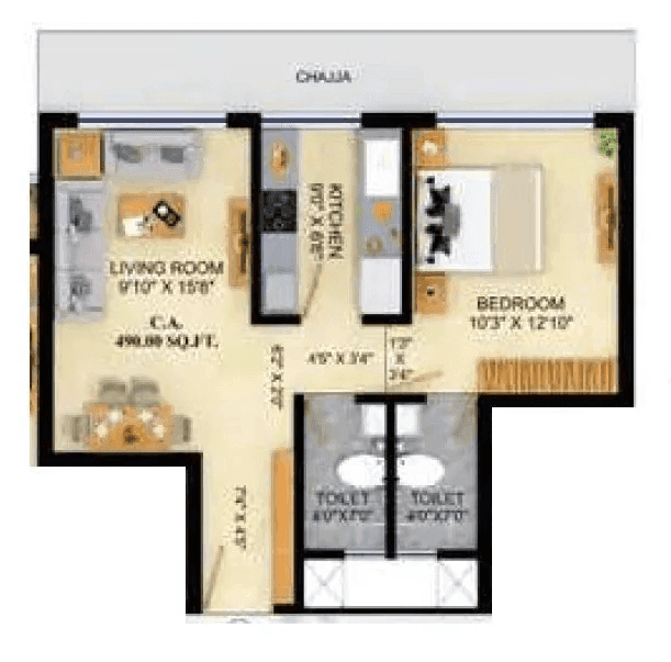 Unit plan - 490 sq.ft.