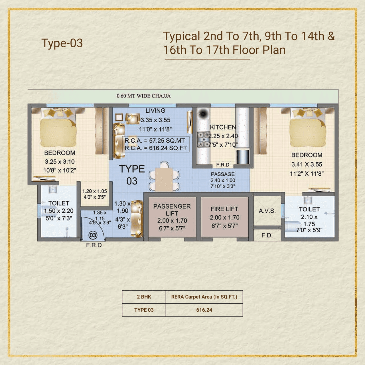 Fortune Venetian Unit plan - 616 sq.ft.