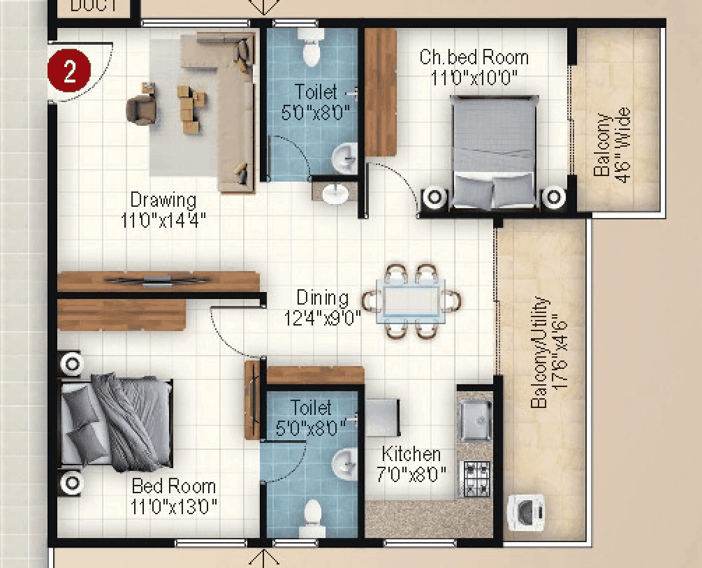 Ishtika Anahata Unit plan - 803 sq.ft.