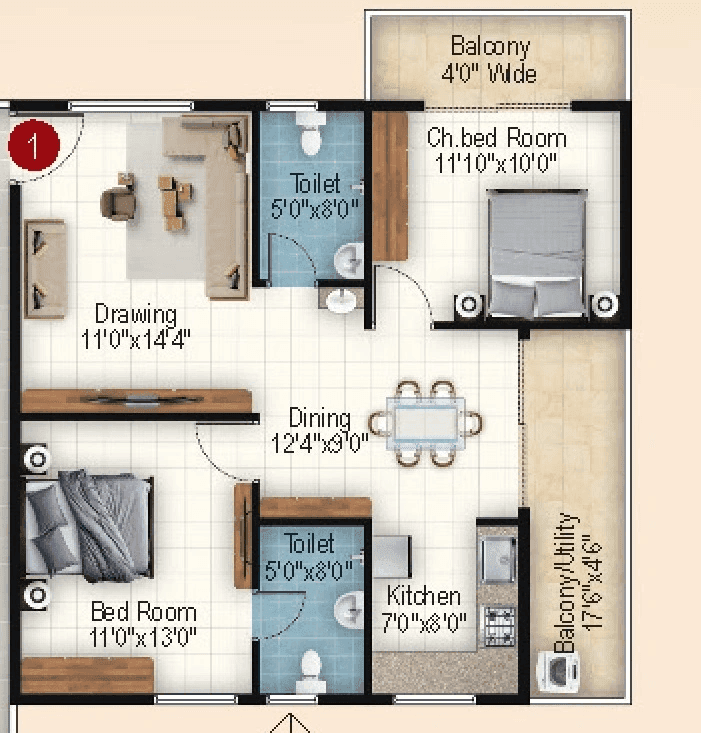 Ishtika Anahata Unit plan - 813 sq.ft.