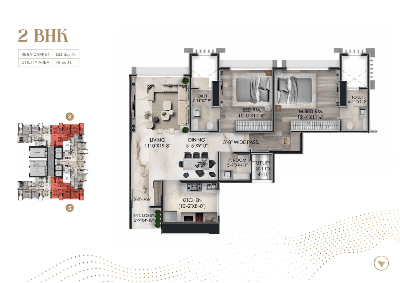 Dhuleva 232 Unit plan - 878 sq.ft.