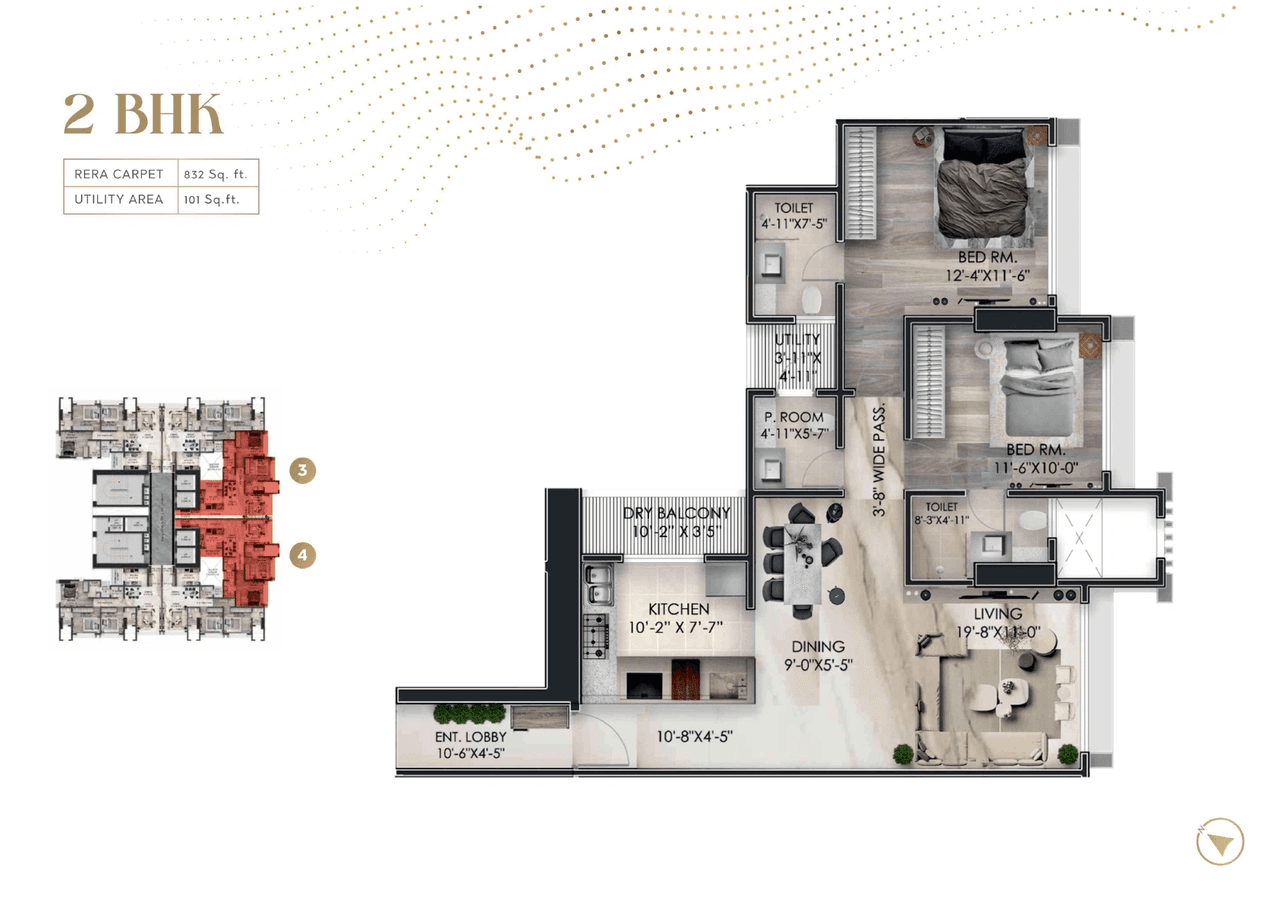 Dhuleva 232 Unit plan - 933 sq.ft.