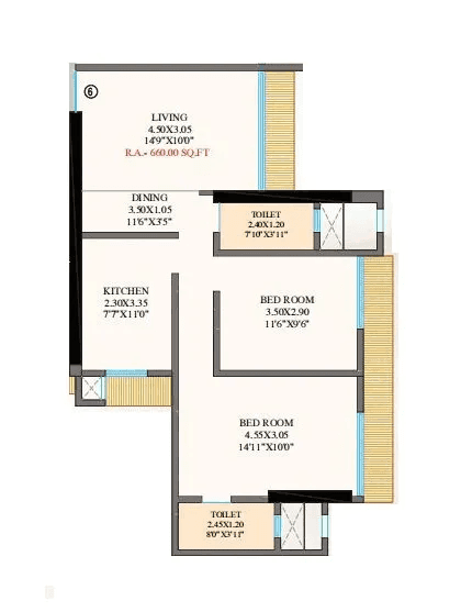 Shree Om Paradise Unit plan - 660 sq.ft.