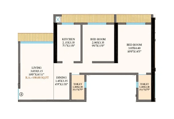 Shree Om Paradise Unit plan - 690 sq.ft.