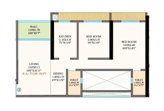 Shree Om Paradise Unit plan - 751 sq.ft.