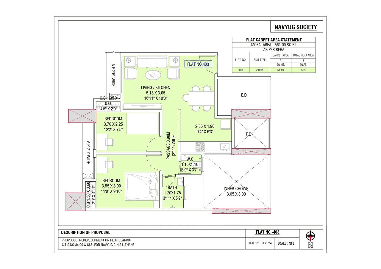 Bapat Navyug Unit plan - 660 sq.ft.