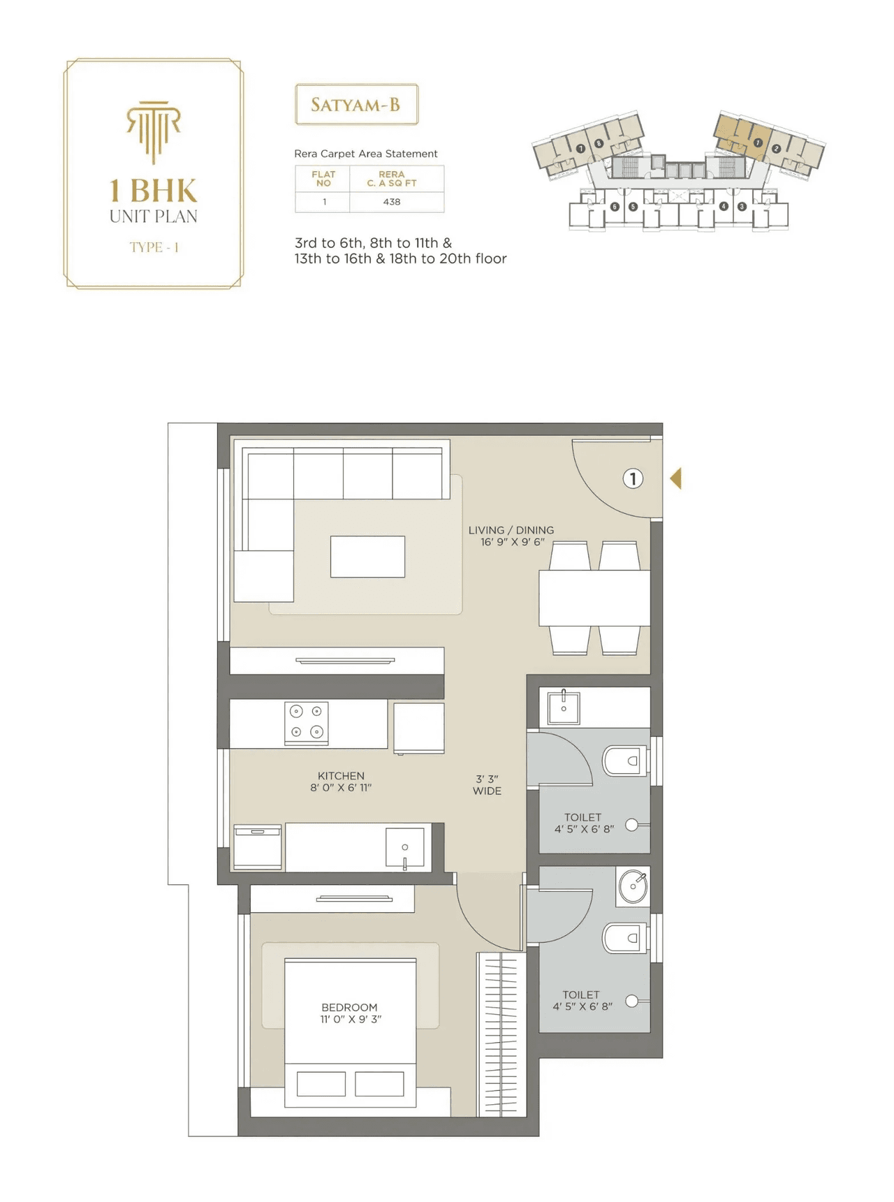 Raj Legacy Unit plan - 438 sq.ft.