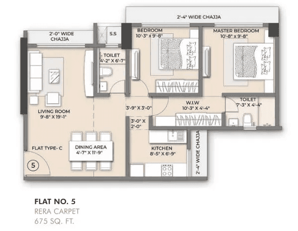 Elegant Residency Unit plan - 675 sq.ft.