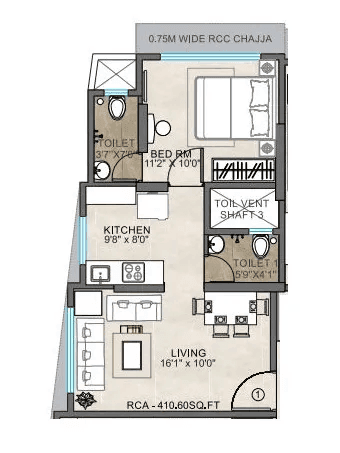 Dhariwal Ashirwad Avenue Unit plan - 411 sq.ft.