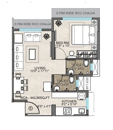 Dhariwal Ashirwad Avenue Unit plan - 443 sq.ft.
