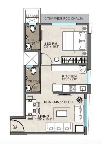 Dhariwal Ashirwad Avenue Unit plan - 446 sq.ft.