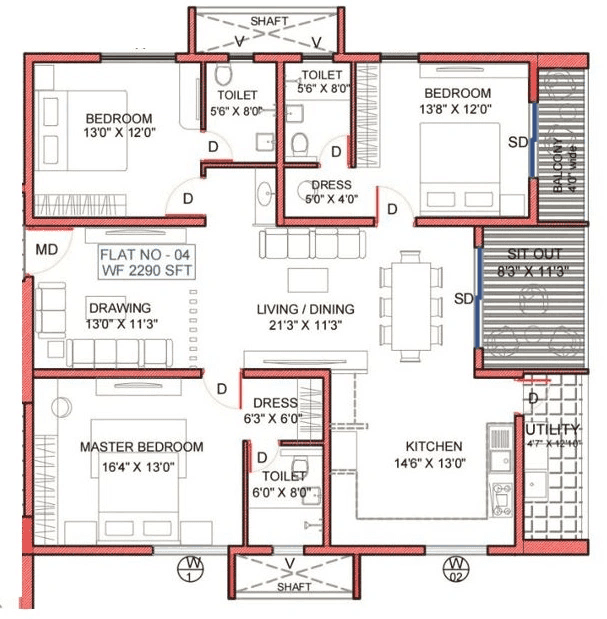 SRIAS life spaces IWA Unit plan - 1603 sq.ft.