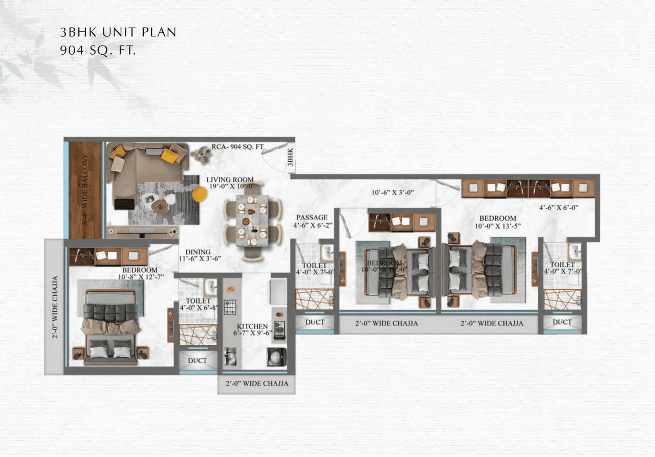 Meghna Shree Pranam Unit plan - 904 sq.ft.
